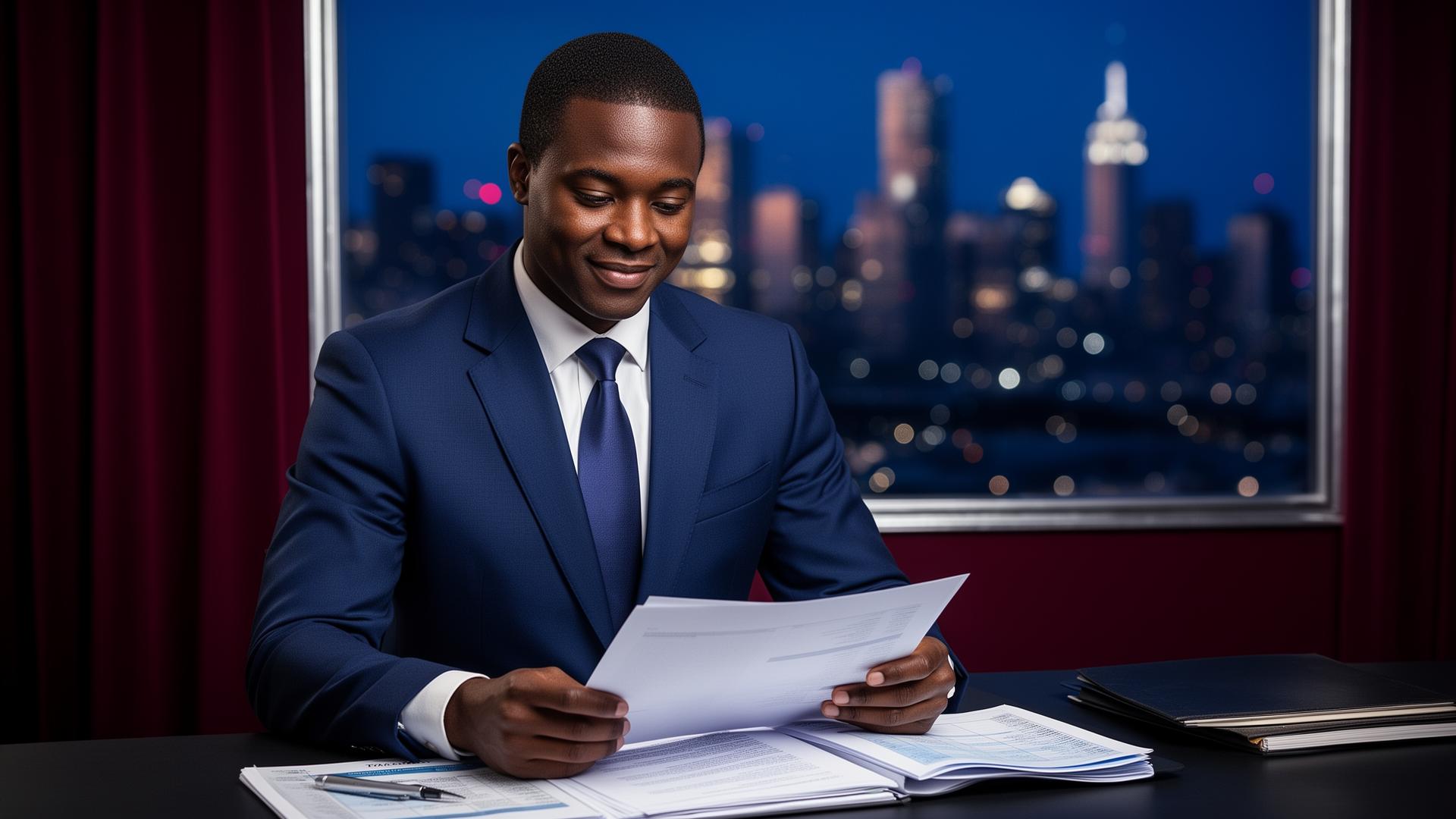 Professional tax preparer reviewing client documents